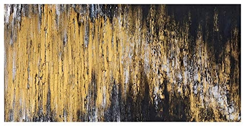 exclusive-gallery I Monica Mirafiori I Gemälde Black & Gold I 140x70cm | XXL Leinwandbild handgemalt | Acrylgemälde auf Leinwand | Sehr großes Acrylbild auf Keilrahmen