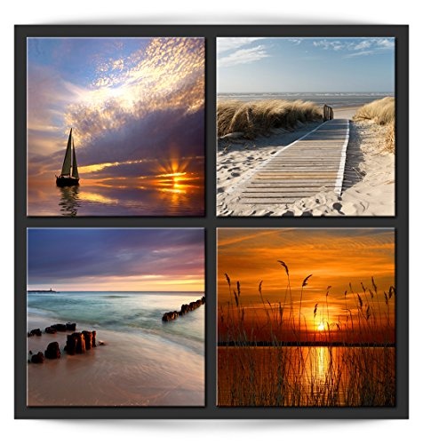 decomonkey Bilder Strand Meer 80x80 cm 4 Teilig Leinwandbilder Bild auf Leinwand Vlies Wandbild Kunstdruck Wanddeko Wand Wohnzimmer Wanddekoration Deko Natur Landschaft