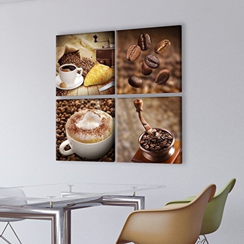 decomonkey Bilder Kaffee Coffee 40x40 cm 4 Teilig Leinwandbilder Bild auf Leinwand Vlies Wandbild Kunstdruck Wanddeko Wand Wohnzimmer Wanddekoration Deko Küche