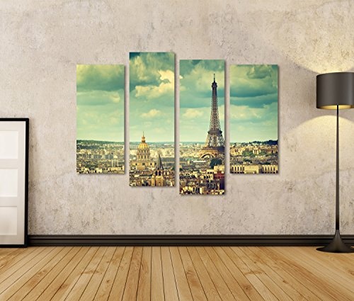 islandburner Bild Bilder auf Leinwand 4 teilig Eiffelturm Paris Poster, Leinwandbild, Wandbilder