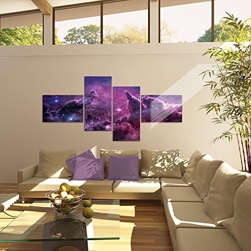 Bilder Galaxy Sterne Wandbild 200 x 100 cm Vlies - Leinwand Bild XXL Format Wandbilder Wohnzimmer Wohnung Deko Kunstdrucke Violett 4 Teilig - MADE IN GERMANY - Fertig zum Aufhängen 612441a