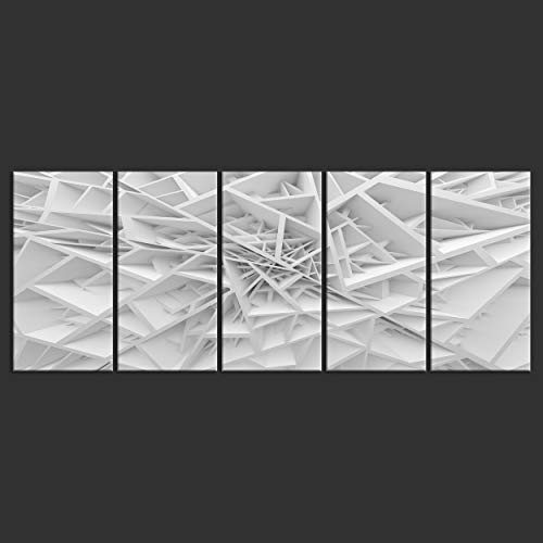 decomonkey Akustikbild Abstrakt 200x80 cm 5 Teilig Bilder Leinwandbilder Wandbilder XXL Schallschlucker Schallschutz Akustikdämmung Wandbild Deko leise Modern Weiß Geometrisch