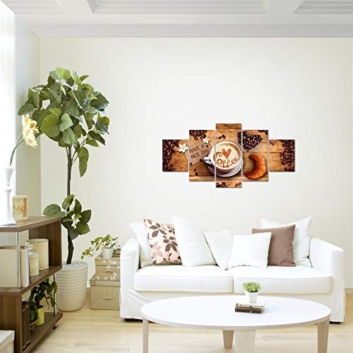 Bilder Kaffee Coffee Wandbild 150 x 100 cm Vlies - Leinwand Bild XXL Format Wandbilder Wohnzimmer Wohnung Deko Kunstdrucke Braun 5 Teilig - Made IN Germany - Fertig zum Aufhängen 501253a
