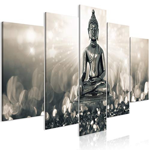 decomonkey Bilder Buddha 200x100 cm 5 Teilig Leinwandbilder Bild auf Leinwand Vlies Wandbild Kunstdruck Wanddeko Wand Wohnzimmer Wanddekoration Deko Abstrakt Zen Orient