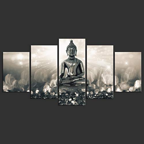 decomonkey Bilder Buddha 200x100 cm 5 Teilig Leinwandbilder Bild auf Leinwand Vlies Wandbild Kunstdruck Wanddeko Wand Wohnzimmer Wanddekoration Deko Abstrakt Zen Orient