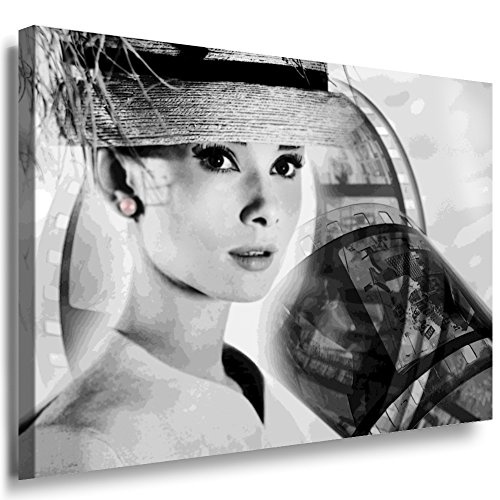 Julia-art Leinwandbilder - Audrey Hepburn Bild 1 teilig - 120 mal 80 cm Leinwand auf Rahmen - sofort aufhängbar ! Wandbild XXL - Kunstdrucke QN.46-6