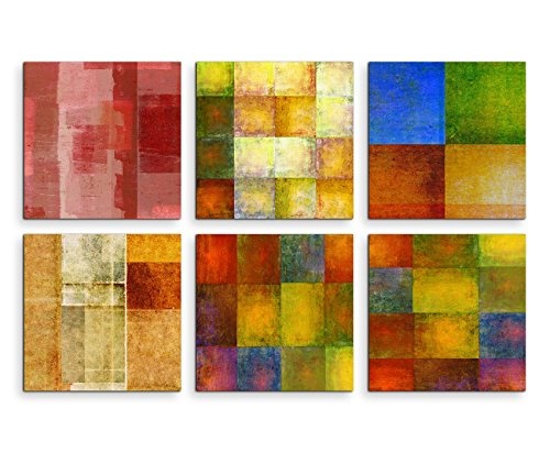 Paul Sinus Art 6 Teiliges Leinwandbild je 40x40cm - Abstrakt Mehrfarbig Quadrate Muster