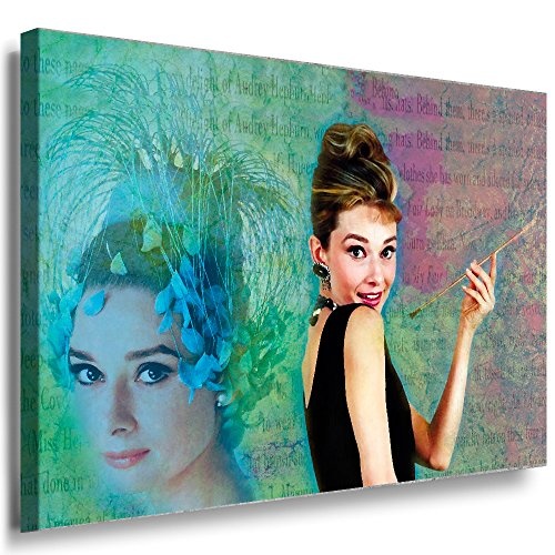 Julia-art Leinwandbilder - Audrey Hepburn Model Icon Bild 1 teilig - 120 mal 80 cm Leinwand auf Rahmen - sofort aufhängbar ! Wandbild XXL - Kunstdrucke QN.164-6