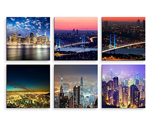 Paul Sinus Art 6 Teiliges Leinwandbild je 40x40cm - New York Skyline Amerika Wolkenkratzer