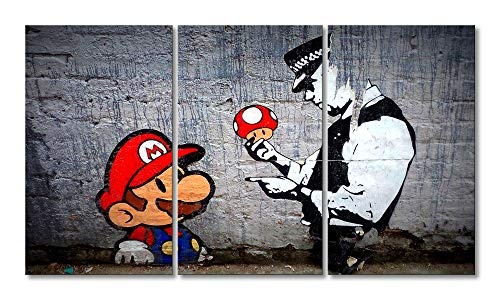 WandbilderXXL® Gedrucktes Leinwandbild Caught Mario 180x100cm - Tolle Kunst für Dein Büro oder Das Wohnzimmer. Witzig und Kritisch. Streetart Künstler auf Leinwand.