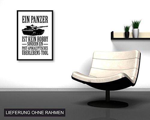 Samunshi® Ein Panzer ist kein Hobby Poster Plakat Deko Jugendzimmer in 2 Größen (DIN A1 59,4x84,1cm weiß/schwarz)