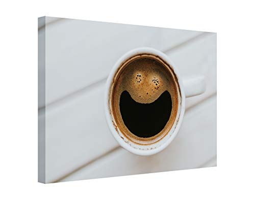 Wandhelden - modernes Leinwandbild auf Keilrahmen, Verschiedene Größen (auch XXL) - in Thüringen gefertigt - Witziges Küchenbild: Kaffee mit Happy Smilie - Foto Kunstdruck auf Leinwand (60 x 80 cm)