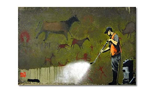 WandbilderXXL® Gedrucktes Leinwandbild Clean Yourself 120x80cm - Tolle Kunst für Dein Büro oder Das Wohnzimmer. Witzig und Kritisch. Streetart Künstler auf Leinwand.