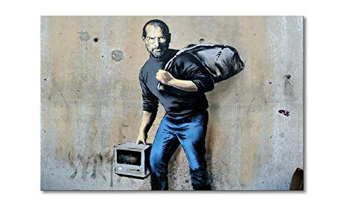 WandbilderXXL® Gedrucktes Leinwandbild Apple Steve 90x60cm - Tolle Kunst für Dein Büro oder Das Wohnzimmer. Witzig und Kritisch. Streetart Künstler auf Leinwand.