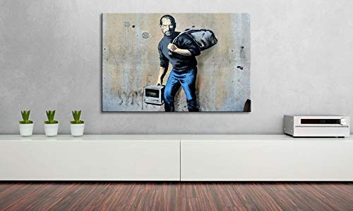 WandbilderXXL® Gedrucktes Leinwandbild Apple Steve 90x60cm - Tolle Kunst für Dein Büro oder Das Wohnzimmer. Witzig und Kritisch. Streetart Künstler auf Leinwand.