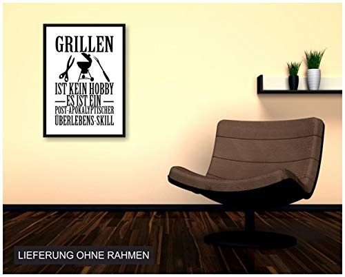 Samunshi® Grillen ist kein Hobby Poster Plakat Deko Jugendzimmer in 2 Größen (DIN A1 59,4x84,1cm weiß/schwarz)