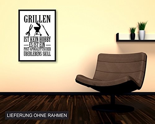 Samunshi® Grillen ist kein Hobby Poster Plakat Deko Jugendzimmer in 2 Größen (DIN A1 59,4x84,1cm weiß/schwarz)