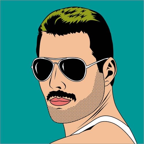 Posterlounge Leinwandbild 100 x 100 cm: Freddie Mercury von Mark Ashkenazi - fertiges Wandbild, Bild auf Keilrahmen, Fertigbild auf echter Leinwand, Leinwanddruck