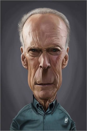 Posterlounge Leinwandbild 120 x 180 cm: Clint Eastwood von Rob Snow | Caricatures - fertiges Wandbild, Bild auf Keilrahmen, Fertigbild auf echter Leinwand, Leinwanddruck