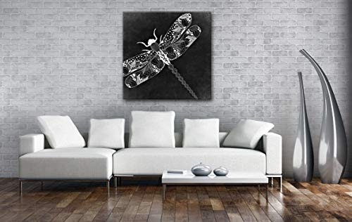 deyoli Abstrakte Libelle Format: 40x40 Effekt: Schwarz&Weiß als Leinwandbild, Motiv auf Echtholzrahmen, Hochwertiger Digitaldruck mit Rahmen, Kein Poster oder Plakat