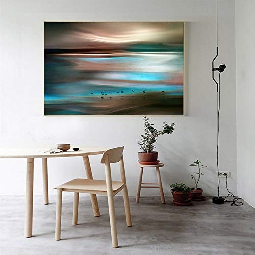 Moderne abstrakte landschaft leinwand malerei wandkunst seelandschaft und vogel leinwandbild poster drucke für hauptdekoration gemäldeLeinwand Gemälde