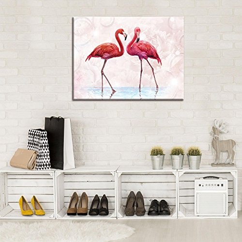 Welt-der-TräumeWANDBILD CANVASBILD Wandbild Leinwandbild Kunstdruck Canvas | Rosa Flamingos | O1 (100cm. x 75cm.) | Canvas Picture Print PP10199O1-MS | Natur Tier Tiere Vogel Vögel Flamingo Flamingos