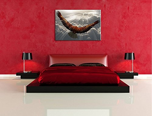 Adler über den Wolken Format: 100x70 auf Leinwand, XXL riesige Bilder fertig gerahmt mit Keilrahmen, Kunstdruck auf Wandbild mit Rahmen, günstiger als Gemälde oder Ölbild, kein Poster oder Plakat