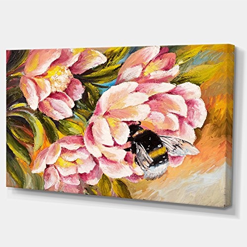 Art-design Designart Leinwandbild Biene sitzend auf Blume Modern 32x16 Rose