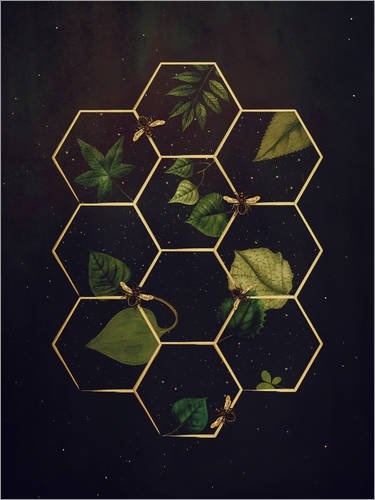 Posterlounge Leinwandbild 120 x 160 cm: Bienen im Weltraum von Sybille Sterk - fertiges Wandbild, Bild auf Keilrahmen, Fertigbild auf echter Leinwand, Leinwanddruck