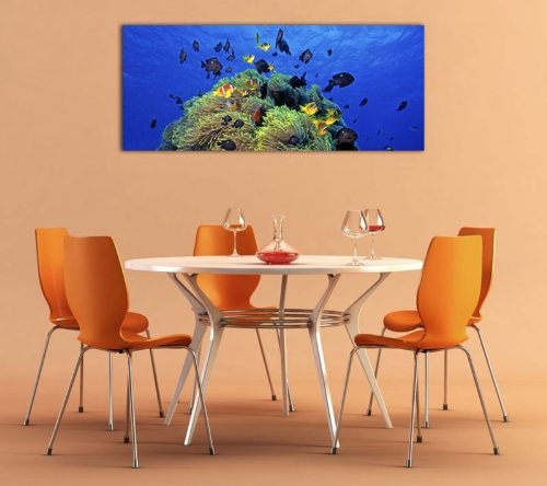 Leinwandbild Panorama Nr. 76 Unterwasserwelt 100x40cm, Keilrahmenbild, Bild auf Leinwand, Kunstdruck Riff Fische Koralle