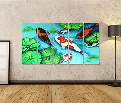 islandburner Bild Bilder auf Leinwand Koi Fische Schwimmen im Wasser Malerei Wandbild Leinwandbild Poster DGL