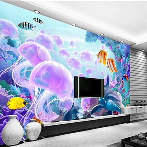 Xbwy Tapete 3D Benutzerdefinierte 3D Stereo Dolphin Quallen Unterwasser Fisch Korallen Tv Hintergrund Tapete Wohnzimmer Kinderzimmer Wandbild -200X140Cm