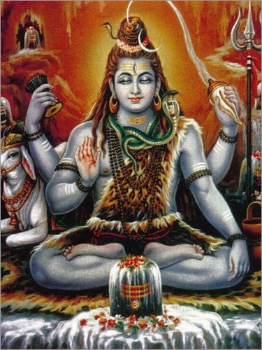 Posterlounge Leinwandbild 120 x 160 cm: Shiva mit der Schlange um den Hals - fertiges Wandbild, Bild auf Keilrahmen, Fertigbild auf echter Leinwand, Leinwanddruck