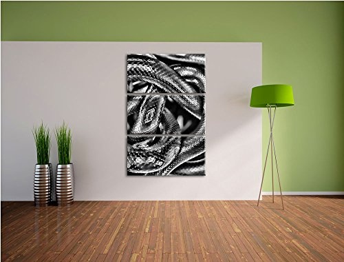 Monocrome, Dark Schwarze Schlangen 3-Teiler Leinwandbild 120x80 Bild auf Leinwand, XXL riesige Bilder fertig gerahmt mit Keilrahmen, Kunstdruck auf Wandbild mit Rahmen, gänstiger als Gemälde oder Ölbild, kein Poster oder Plakat