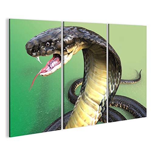 islandburner Bild Bilder auf Leinwand Close-up von 3D König Cobra Die weltweit längste giftige Schlange auf grün Wandbild, Poster, Leinwandbild EYS