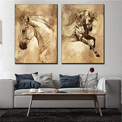QJXX Tiere Pferde Bild 2 Stück Leinwanddrucke...