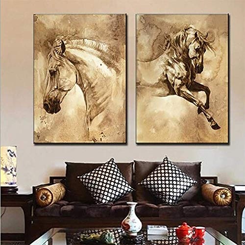 QJXX Tiere Pferde Bild 2 Stück Leinwanddrucke Imprägniern Sie Druck-Moderne Hauptdekorations-Wand-Kunst Für Raum,Noframe,50 * 70Cm*2