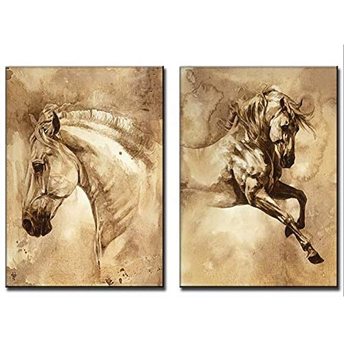 QJXX Tiere Pferde Bild 2 Stück Leinwanddrucke Imprägniern Sie Druck-Moderne Hauptdekorations-Wand-Kunst Für Raum,Noframe,50 * 70Cm*2