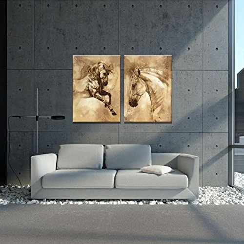 VORCOOL Öl Leinwand Malerei Wandkunst Ungerahmt Zwei Panels Pferd Bilder Dekorative Moderne Abstrakte Ölgemälde für Zuhause Wohnzimmer Schlafzimmer Decor 50x70 cm