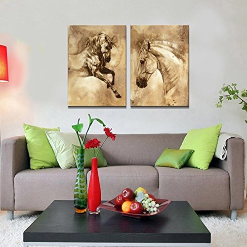 VORCOOL Öl Leinwand Malerei Wandkunst Ungerahmt Zwei Panels Pferd Bilder Dekorative Moderne Abstrakte Ölgemälde für Zuhause Wohnzimmer Schlafzimmer Decor 50x70 cm