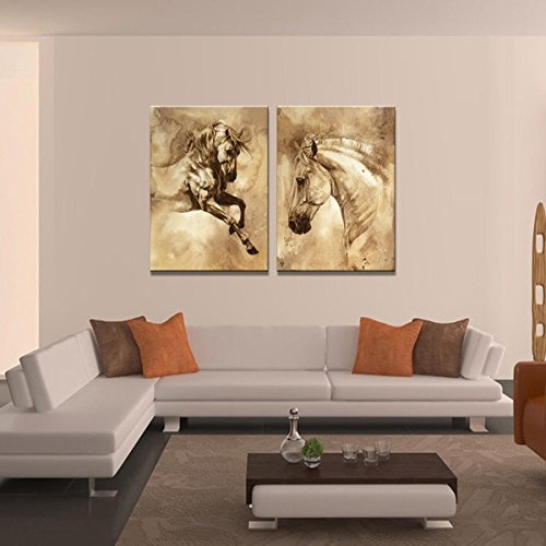 VORCOOL Öl Leinwand Malerei Wandkunst Ungerahmt Zwei Panels Pferd Bilder Dekorative Moderne Abstrakte Ölgemälde für Zuhause Wohnzimmer Schlafzimmer Decor 50x70 cm