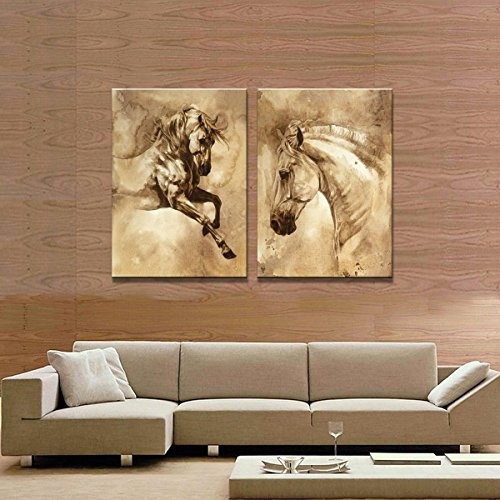 VORCOOL Öl Leinwand Malerei Wandkunst Ungerahmt Zwei Panels Pferd Bilder Dekorative Moderne Abstrakte Ölgemälde für Zuhause Wohnzimmer Schlafzimmer Decor 50x70 cm