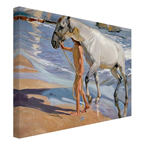 Leinwandbild Joaquin Sorolla - Kunstwerk Das Bad des Pferdes 3:4, 60 x 80cm