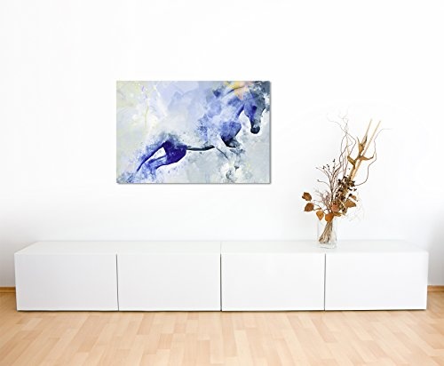 Bild Leinwand 120x80cm Fliehendes Pferd in Blautönen