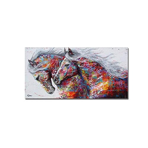La Vie Abstraktes Bild mit Rahmen Bilder Farben Pferd auf Leinwand Hochwertiger Kunstdruck Ölgemälde für Zuhause Wohnzimmer Schlafzimmer Küche Hotel Büro Geschenk 30x60 cm