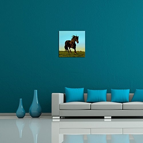 Wandbild - Pferd - Bild auf Leinwand 40 x 40 cm - Leinwandbilder - Bilder als Leinwanddruck - Tierwelten - Natur - Hengst im Galopp