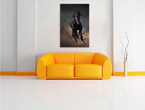Elegantes schwarzes Pferd Schwarz/Weiß, Format: 100x70 auf Leinwand, XXL riesige Bilder fertig gerahmt mit Keilrahmen, Kunstdruck auf Wandbild mit Rahmen, günstiger als Gemälde oder Ölbild, kein Poster oder Plakat