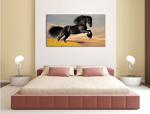 Schwarzes Pferd Format 120x80 cm Bild auf Leinwand, XXL riesige Bilder fertig gerahmt mit Keilrahmen, Kunstdruck auf Wandbild mit Rahmen