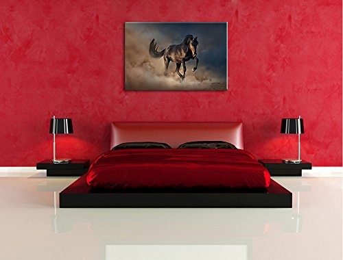 Schwarzes Pferd Format: 100x70 cm auf Leinwand, XXL riesige Bilder fertig gerahmt mit Keilrahmen, Kunstdruck auf Wandbild mit Rahmen, günstiger als Gemälde oder Ölbild, kein Poster oder Plakat