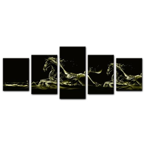 Wandbild - Pferde - Bild auf Leinwand - 200x80 cm 5 teilig - Leinwandbilder - Bilder als Leinwanddruck - Kunst & Life Style - Abstrakte Kunst - Tiere im Galopp